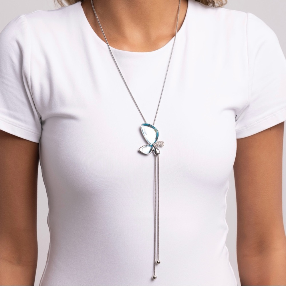 Silver & Blue Butterfly Pendant Necklace